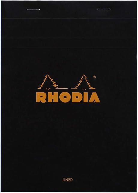 RHODIA 166009C - Stapled Notepad N°16 Black - A5 - Lined - 80 Detachable Sheets - White Clairefontaine Paper 80 g/m - Soft, Resistant and Waterproof Coated Card Cover - Basics