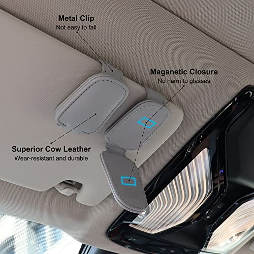 Image of SUNCARACCL 2 Pack Sunglass Holder for Car Visor, Magnetic Leather Glasses Eyeglass Hanger Clip for Car, Sunglasses Holder and Ticket Card Clip for Car Visor Accessories (Gray)
