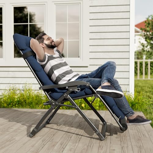 Image of UDPATIO Oversized Zero Gravity Chair Patio Reclining Chairs with Cushion | 29In Set of 2 Outdoor Folding Recliner with Pillows,Cup Holder, Foot Rest, Detachable Pad, Locking Dark Grey-xl