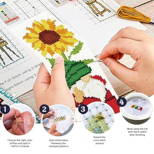 Image of ACRNIGHEET 6PCS Cross Stitch Bookmark Kit for Beginner Gnome Stamped Cross Stitch Kits Needlepoint Kit for Adults DIY Tassel Embroidery Bookmark Kits with Instructions Craft Gift 8.5 inchx3 inch 11CT