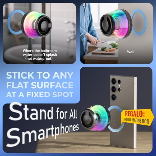 Image of PRUNUS M2 Magnetic Bluetooth Speaker, Portable Mini Bluetooth Speaker Small with Cell Phone Stand, 7H Play, 5W Internal-Magnet Loudspeaker,TWS, RGB Light, TF Card Play, with Magnetic Ring and Lanyard