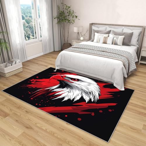 Tapis de salle à manger lavable rouge motif aigle moderne