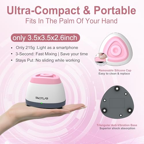 Image of Mini Vortex Mixer with Touch Function for Lab Nail Polish (Pink) | 3s Fast Mix DC Brushless Motor, Touch Auto-Stop, Anti-Slip Quiet, Compact Portable, for Nail Lash Glue Lab Paint Tattoo Ink