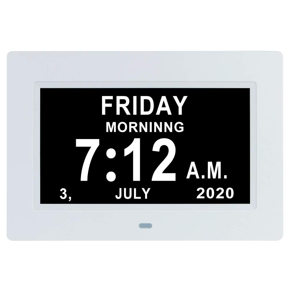 TMC 7 Inch Digital Calendar Day Clock - 12 Alarm Options with Auto-Dimming, Extra Large Non-Abbreviated Day & Month for Impaired Vision People, Age Seniors,Elderly, Dementia, Alzheimer