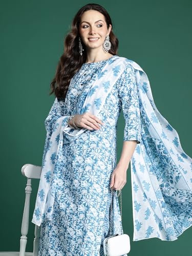 Image of INDO ERA Women Pure Cotton Kurta Set with Dupatta | Festive Suit Set, 11047