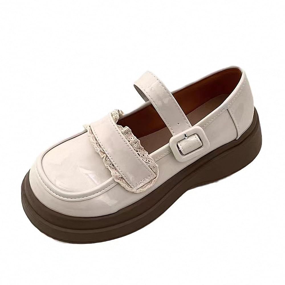 Ulalaza Vintage Mary Jane Comfort Mocassini Piattaforma Grosso Tacco Medio Classico Stringata Cerniera Chiuso Punta Rotonda Slip-on Uniforme Scarpe Eleganti Brogues Oxfords Scarpe Moda per Donna