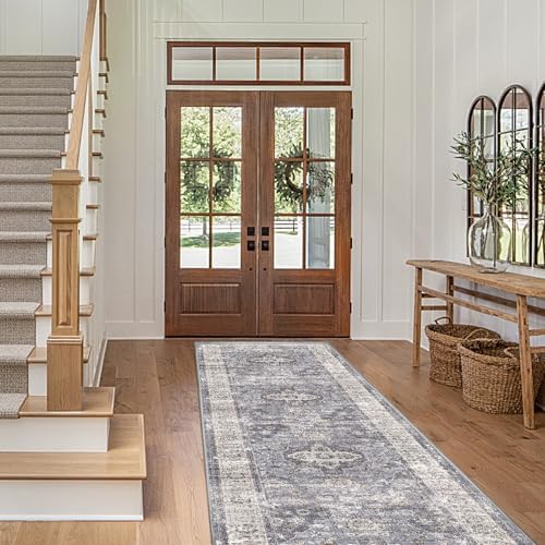 Hallway Runner Rug 2’x10’, Low Pile Washable Kitchen Runner Rugs with TPR Backing, Non Slip Foldable Vintage Rug Runners for Hallway Laundry Room Entryway