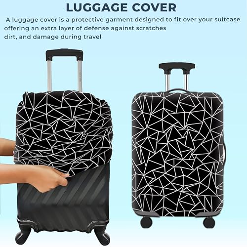 Image of Kraptick Printed Luggage Cover-Suitcase Cover with Double Opening Design, Travel Suitcase Cover for Protection, Protective Elastic Trolley Cover, Cover Bag with Geometric Printed Design (26-28 Inch)