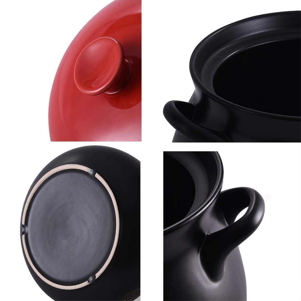 Casseruola Profonda in Ceramica con Coperchio, pentola di Terracotta, pentola di Terracotta, pentola per zuppa, Calda per Cottura lenta, 6,3 Litri, Colore: Nero