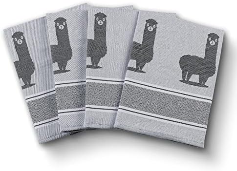 saewelo Set of 4 Tea Towels in Gift Packaging, 100% Cotton, 19.7 x 27.6 '' (Alpaca, Grey)