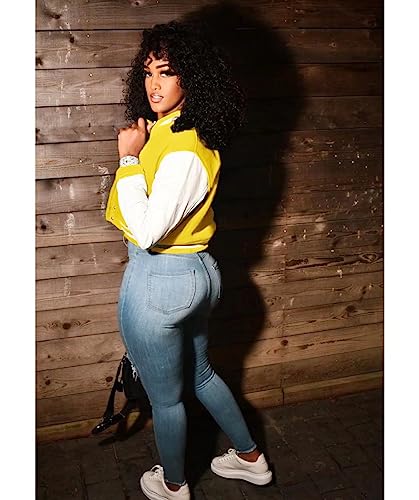 Image of Women Cropped Bomber Jacket Varsity Button Down Baseball Coat Streetwear | Long Sleeve Lightweight Casual Cropped Jacket With Pockets, Spring Autumn Outwear Y2K School Bomber Jackets for Women