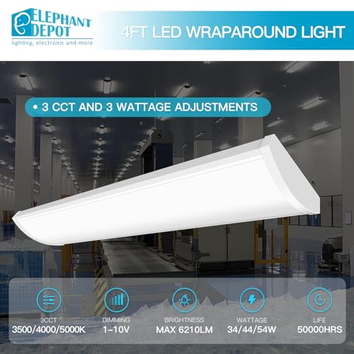 Image of ED 4PK 4FT LED Wraparound Light, 48 inch Led Light Fixture, 54W, 6210LM, 3500 /4000 /5000K, 120-277V Commercial 4FT Led Light Fixtures for Garage,Laundry Room,Warehouse,Closet,Shop,UL & DLC