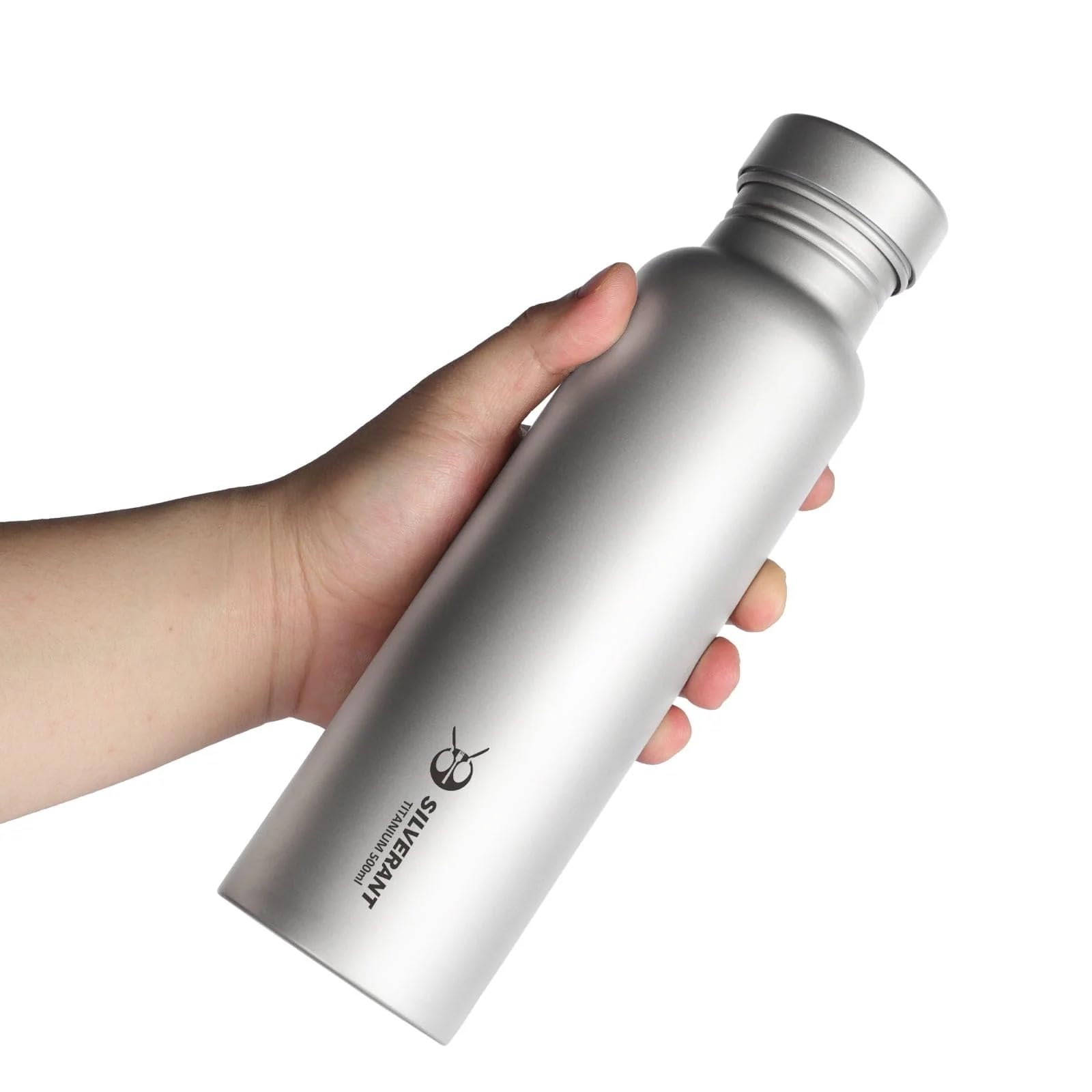 SILVERANT Botella de agua de titanio, ultraligera para camping, botella de hidratación para senderismo al aire libre (500 ml, redonda)