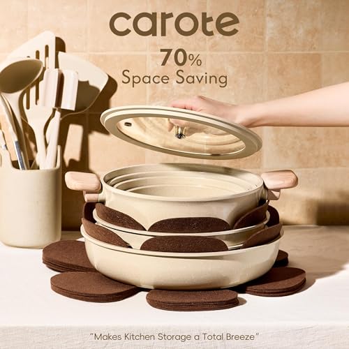 Foto de CAROTE Juego de 25 utensilios de cocina de cerámica, juego de ollas y sartenes antiadherentes, juego de cocina de RV con asas extraíbles, apto para horno, utensilios de inducción, juego de cocina no (imagen 6)