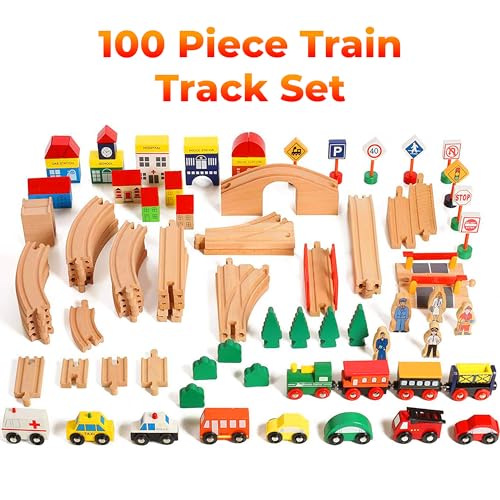 On Track Usa DT4003 Wooden Train Set 100 Piece All In One Wooden Toy Train Tracks Set thumb #2