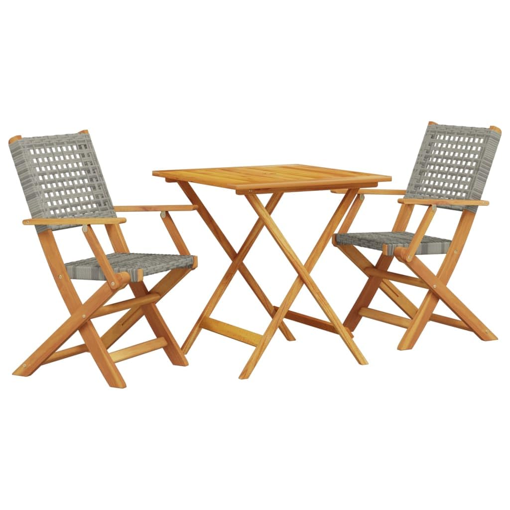 Set da 3 pezzi da bistrot in polyrattan e legno massello di acacia con funzione pieghevole per giardino, balcone, terrazza, resistente alle intemperie, set esterno con sedie e tavolo, in