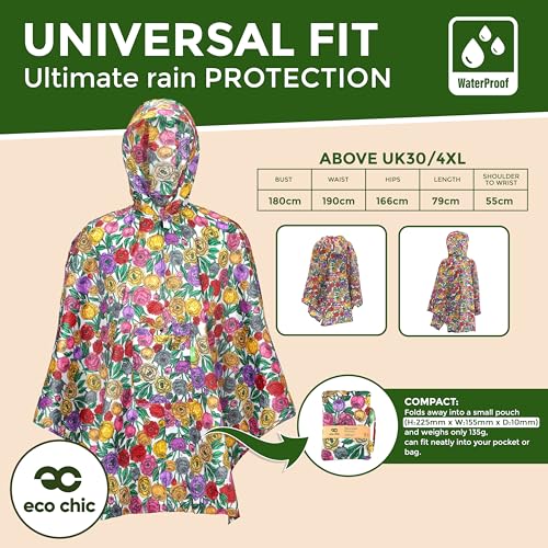 ECO CHIC Waterproof Hooded Rain Ponchos for Adults, Foldable Adult Poncho with Pocket, Lightweight Reusable Raincoat3