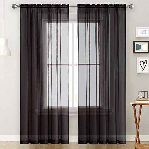 SpaceDresser Basic Rod Pocket Sheer Voile Window Curtain Panels White 1 Pair 2 Panels 60 Width 72 Inch Long for Kitchen Bedroom Children Living Room Yard(Black,60 W x 72 L)
