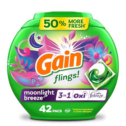 Gain Flings Moonlight Breeze Scent with Oxi Boost and Febreze Freshness Laundry Detergent Pacs 42ct