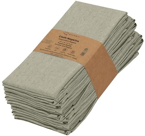 Ruvanti Cloth Napkins Set of 12, 18x18 Reusable Napkins Cloth Washable, Soft & Durable Table Napkin, Poly Cotton Fabric Dinner Napkins for Parties, Christmas, Thanksgiving, Weddings - Olive Branch
