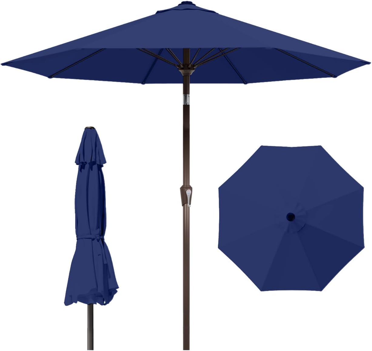 10FT Patio Umbrella Outdoor Market Umbrella with Crank and Tilt, 8 Flexible Fiberglass Ribs, UV-Resistant Waterproof Canopy for Patio, Deck, Garden, Backyard, Navy Blue
