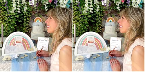 Image of Kate Aspen Boho Baby Shower Guest Book Alternative Rainbow Frame with 30 Wooden Clouds, Frame for Sonogram Picture, Rainbow Baby Shower Decorations & Keepsake, Nursery Decor (Pack of 2)