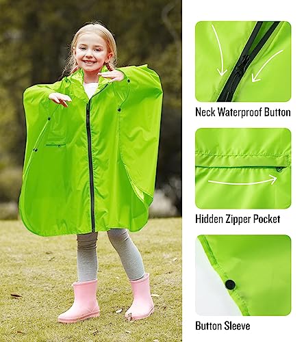 Image of SaphiRose Lightweight Kids Rain Poncho Waterproof Jacket Zipper Up Rain Coat