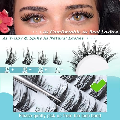 Wispy Lash Clusters Natural DIY Lash Extension Manga Spiky Cluster Eyelash Extension CD-curly Eyelash Clusters 10-16MM Individual Lashes Cat Eye Look by Newcally