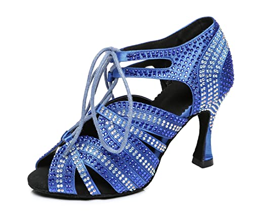 Chaussures de danse latine anti-glisse à lacets maintenant la cheville bleu 41