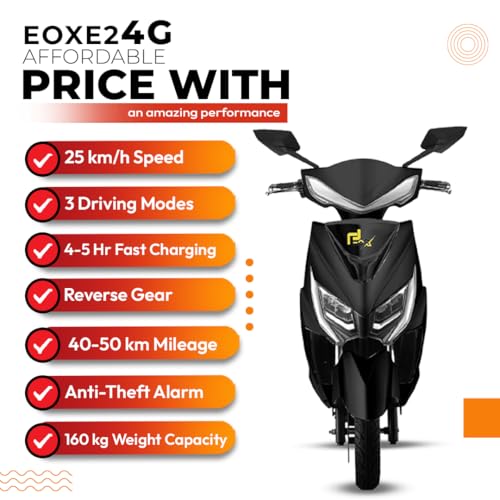 Image of EOX New E2 4G Electric Scooter for Adults | Non-RTO Low Speed EV Vehicle with 40-50Km Mileage, Waterproof Motor, Tubeless Tyre, Reverse Gear (Black)