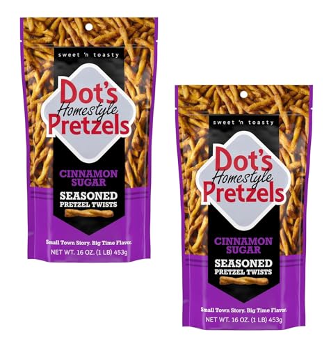 Dot's Cinnamon Sugar Pretzels - Pack of 2-16 oz Bags - Delicious Tasting Pretzels the Whole Family is Sure to Love - Great for Sharing or Stocking the Pantry