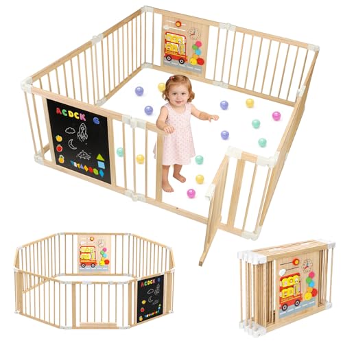 SPYLAVE Laufstall Baby Holz Faltbares XL Laufgitter mit Tür Verstellbare Groß & Form Montessori Aktivitätsspielzeug Schneller Aufbau Sicherer Spielbereich für Babys und Kleinkinder (13 Jahre)