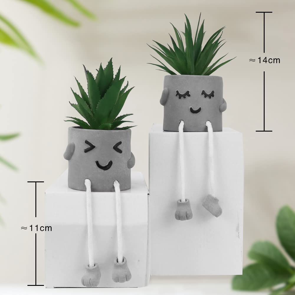 MAKHOT Lot de 4 Plantes succulentes artificielles créatives avec Pot de Ciment, Petites Plantes Grasses artificielles pour décoration de Salle de Bain, Mini Plantes succulentes Mignonnes à Suspendre