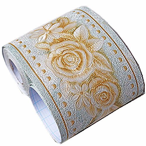 Moyishi 5 Meters Royal Peony 3D Peel And Stick Wall Paper Wall Decal Wall Border Easy To Apply (Green) #TOP1