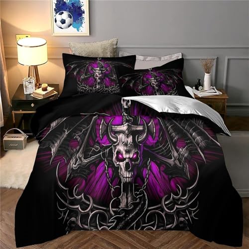Parure de lit microfibre 3D effet super douce et housse couette crâne - 6
