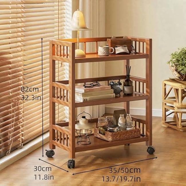 3 Tier Rolling Cart on Wheels, Wood Coffee Cart, Storage Islands for Kitchen Room, Living & Bedroom(11.8 * 13.8 * 32.3in,A)-WWuobLPJ