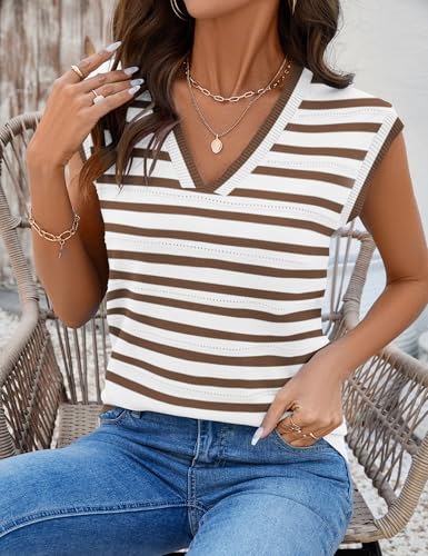 Image of AKEWEI Sweater Vest Women Sleeveless Knitted V Neck Cap Sleeve Pullover Tank Tops 2025 Summer Fall Fashion Causal Trendy