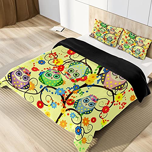Duvet Covers Set Twin Owls On Flower Branches - Soft And Breathable Microfiber Comforter Bedding Set With Zipper Closure For Kids Women Men, 1 Duvet Cover 2 Pillowcase #TOP1