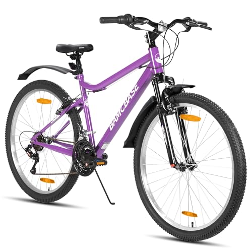 Hiland Bicicleta de Montaña Mujer 26', 18 Velocidades, Resistente, Cuadro de Acero al Carbono, Ciudad y Ocio, Frenos en V, Confortable - Color: Morado