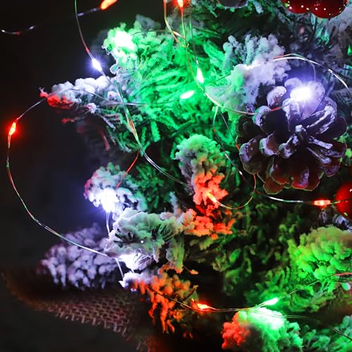 Christmas String Lights Red Green White Copper Wire, 4 Pack 400LED Fairy Lights Waterproof Twinkle Lights for Xmas, Bedroom, Garden, Patio, Outdoor Decor- Red White Green by Curyidy - Image 3
