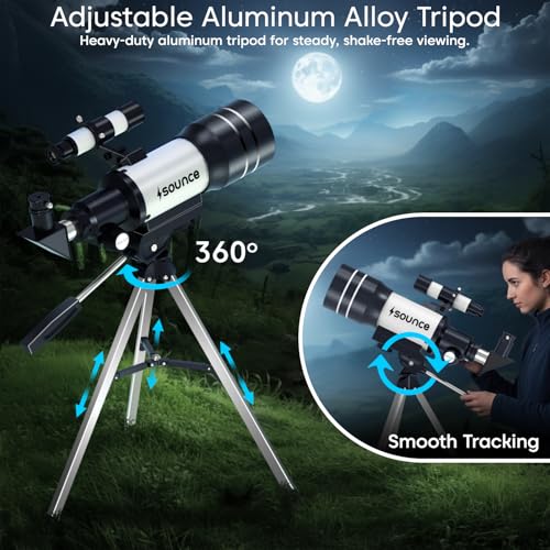 Image of Sounce 70mm Astronomical and Sky Refractor Telescope with 150x Ultra Zoom Fully Coated Glass Optics Alt Az Mount compatible with 70mm Professionals to Explore Moon Planets Star Deep Sky Objects(Black)