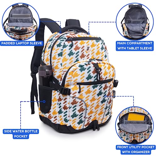 Image of J World New York Atom Laptop Backpack - Ergonomic Backpack for School with Air Mesh Padded Shoulder Straps - 600D Polyester Work Backpack for Men and Women - Stylish Design, Vivid Tweed