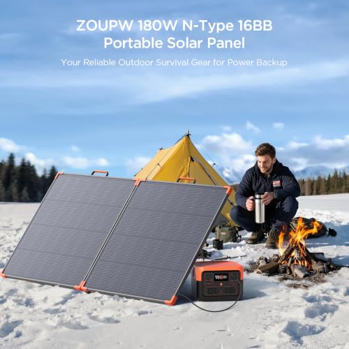 Image of ZOUPW 180W Portable Solar Panel N-Type 16BB for Power Station | 25% Efficiency Foldable Solar Panel for Jackery /Ecoflow /Bluetti /Anker, IP68 Waterproof for RV Camping Off-Grid Power Backup