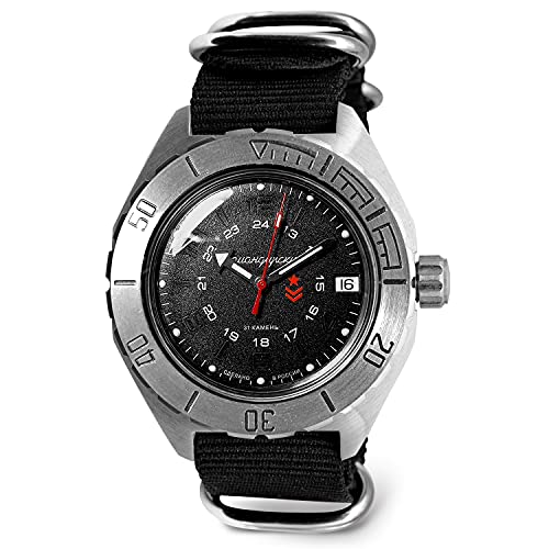 VOSTOK | Menâs Komandirskie K-65 Automatic Self-Winding Russian Military Style Diver Watch | WR 200 m | Model 650538 Black Strap