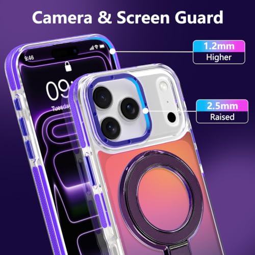 Image of Magnetic for iPhone 17 Pro Case with Stand [Compatible with Magsafe] [Cute Fashion Fluorescent Design] [1 Screen Protector] Slim Translucent Matte Case for iPhone 17 Pro 6.3 inch 2025, Purple