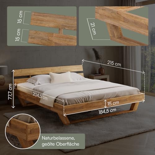 skølm Nornir Massivholzbett 180x200 cm – Bettrahmen aus Massivholz Eiche geölt – hochwertiges Holzbett mit Kufen Bettbeinen– Bettgestell mit 2 Streben als Bettkopf – geeignet als Doppelbett – Bild 3
