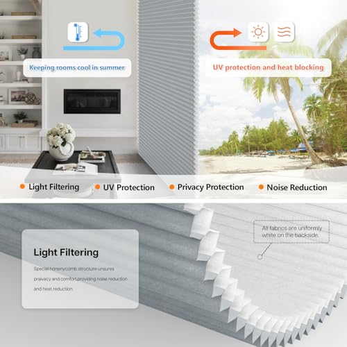 Image of LazBlinds No Tools No Drill Cordless Cellular Shades, Top Down Bottom Up (TDBU) Honeycomb Shades for Home, Light Filtering Thermal Insulation Blinds for Windows, 27 inch W x 48 inch H, Dark Grey