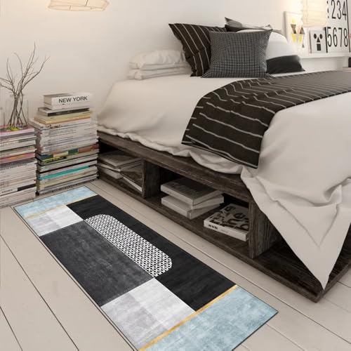 Alfombra larga de pasillo 70x200 cm antideslizante con diseño de retazos gris 3