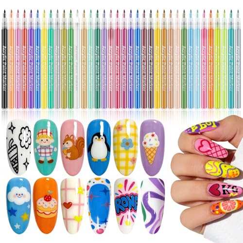 36 Colors Nail Art Pens Set, 3D Nail Polish Pens