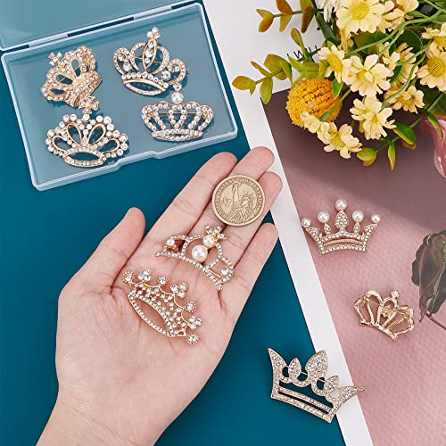 Image of CHGCRAFT 9Pcs 9 Styles Crystal Rhinestone Crown Brooch Pin for Women Open Pave Crystal Wedding Brooch Scarf Pin Gift for Women Womens Mother Shirts Dresses, Light Gold